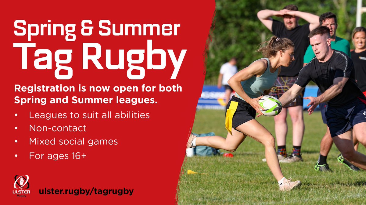 UlsterBranch's tweet photo. ✍️ Registration is now open for our Tag Rugby Spring &amp; Summer leagues!

Sign up now ⬇️ 
https://t.co/a27zjBNqys https://t.co/On6NHlz2n7