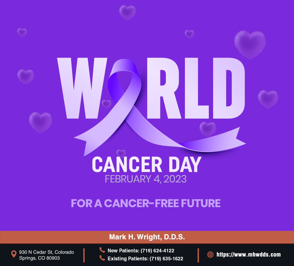 markhwrightdds's tweet photo. February 4 is World Cancer Day, and this day sees a global effort to raise awareness of cancer. Share this post to help support cancer prevention, detection, and treatment. #cancerawareness #WorldCancerDay #markhwrightdds #coloradosprings #CO https://t.co/Z2J9VFe0cG