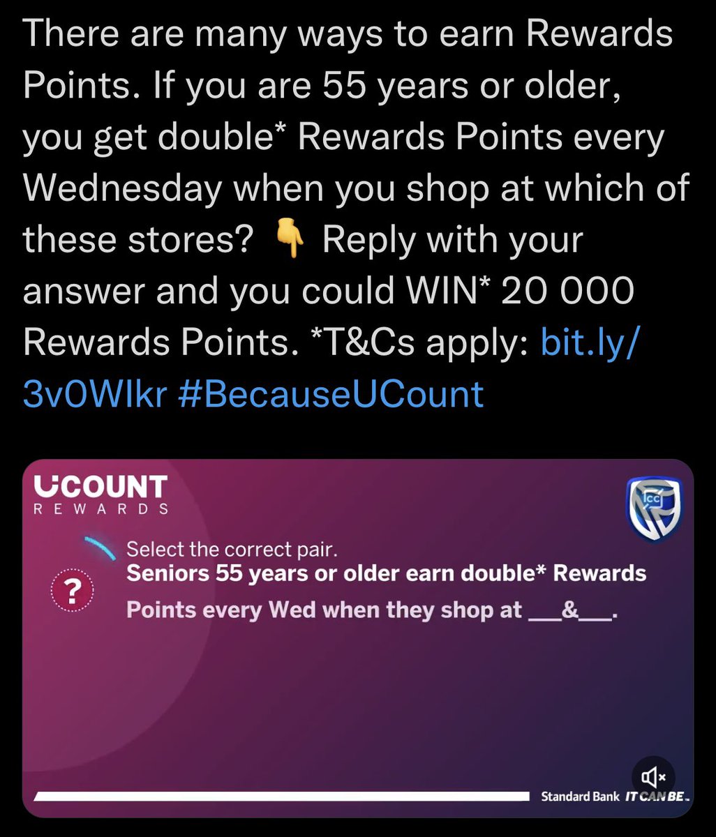 ahmedcpt's tweet photo. @StandardBankZA More ways to earn extra #uCount points if you over 55 https://t.co/FOclruTOd3