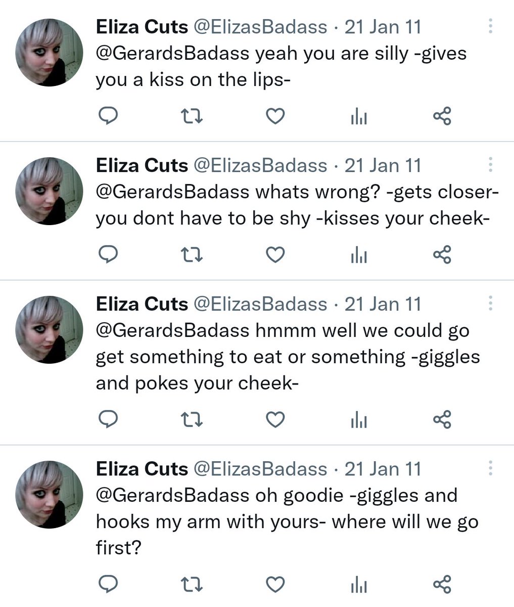 suzibasterd's tweet image. Eliza Bleu has said she just joined Twitter in 2019 but here is her acct from 2011 where she begs Gerard Way for attention...and receives none.
This may be the saddest account I've ever seen. 🤣
#ElizaBleuFiles 
#elizalies