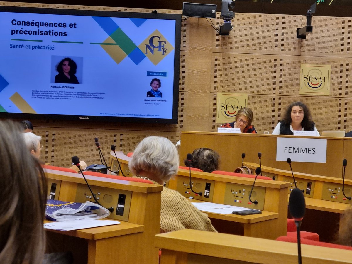 Chaque chirurgien-dentiste en France voit =chaque jour =une femme victime de violences dans son cabinet, déclare la Dr Nathalie Delphin au colloque du @CnfFrance au Sénat. Les #violencesfaitesauxfemmes sont à 75 pr cent faites contre les visages @CSexisme @humanitelles