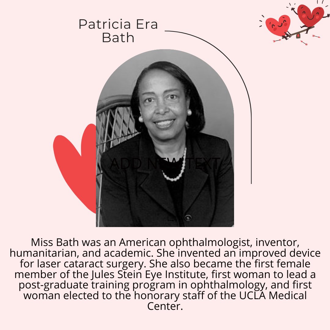 MedicalAiken's tweet photo. February is Black History Month and American Heart Month! We wanted to take a moment this morning to highlight Patricia Bath. She made life altering advancements in ophthalmology. Also, did you know African Americans are 2x more likely to die from preventable heart disease! https://t.co/yYpMclRZgU