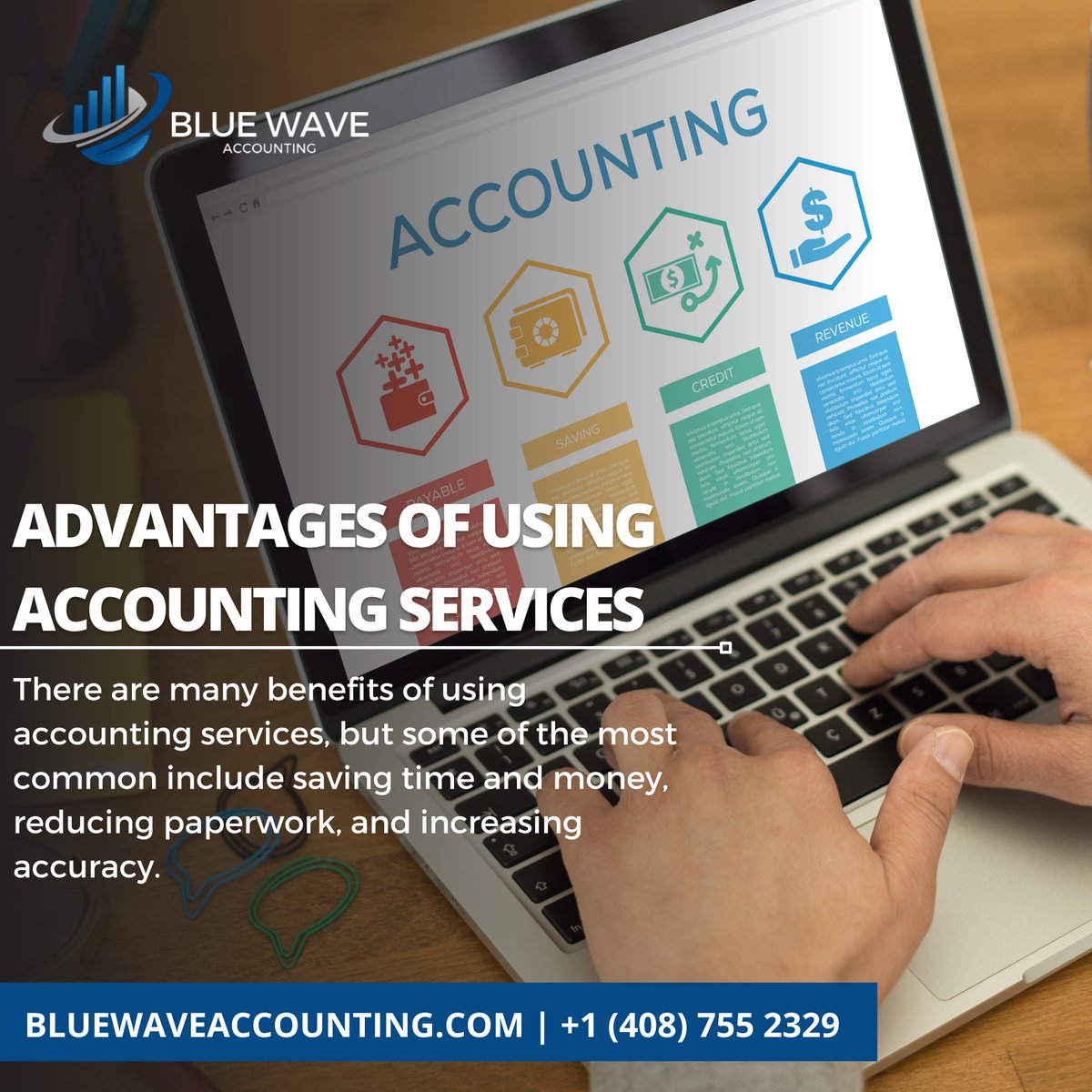 There are many benefits of using accounting services, but some of the most common include saving time and money, reducing paperwork, and increasing accuracy.

#accounting #accountingservices #bookkeeping #bookkeepers #US #bluwaveaccounting