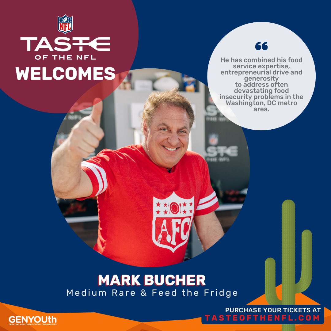 Co-owner of @MediumRareDC, Mark Bucher is an acclaimed chef, restaurateur, and community-aware change maker whose nonprofit @FeedFridge which combats food insecurity in the Washington, DC area. We're thrilled to have Mark Bucher at Taste of the NFL 2023!