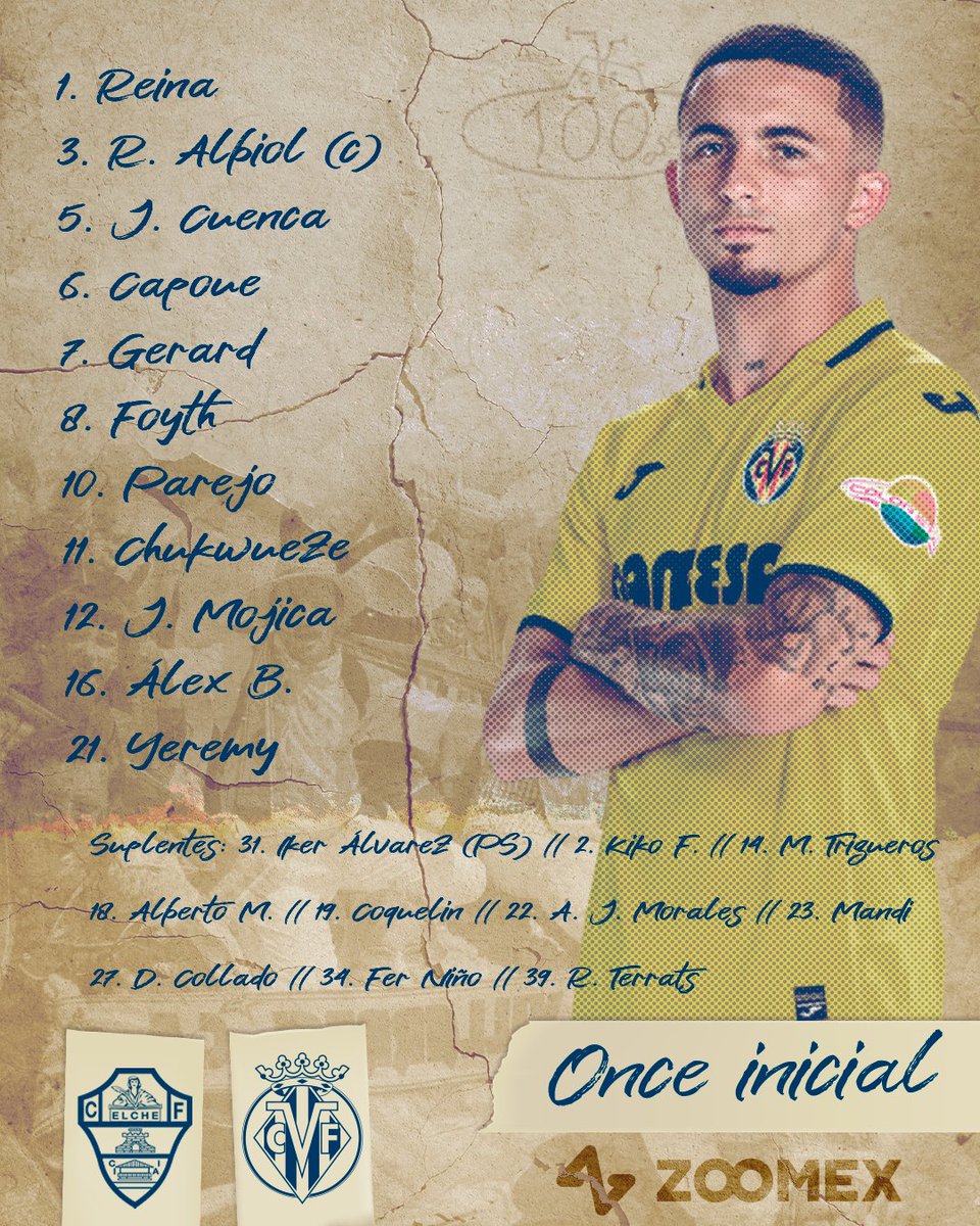 Formaciones del #ElcheVillarreal que comienza a las 16.15 en el Martínez Valero. Desde las 16.00 horas en Carrusel y en <a href="/tvelche/">Elche 7</a> con <a href="/AntoniValcarcel/">Antonio Valcárcel</a>, <a href="/noegomis/">Noé Gomis</a>, <a href="/barbate76/">Miguel Ángel Barberá</a>, <a href="/ipolokii/">Jorge Torres</a> y <a href="/PepeMorago/">JOSÉ JIMÉNEZ MORAGO</a>. #Radio #ElcheCF #Elche #Elx #MuchoElche