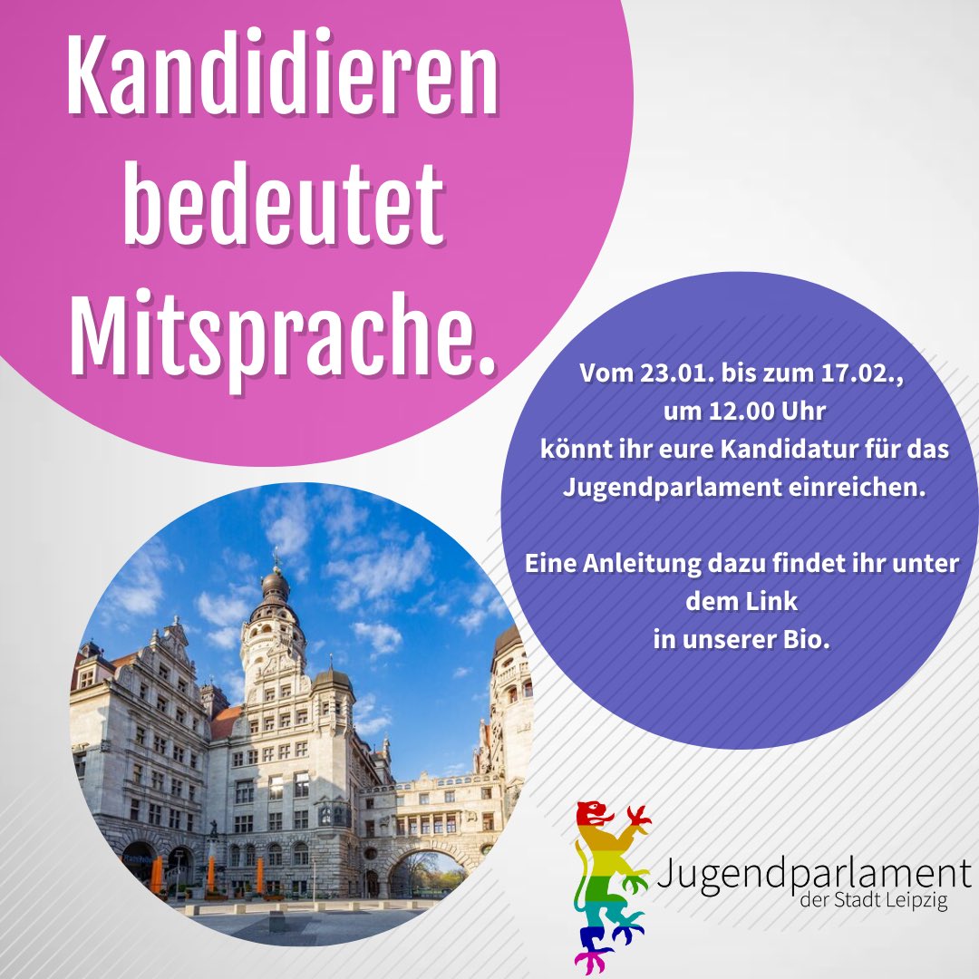 JuPaLeipzig's tweet photo. Wie viele Überzeugungsversuche braucht ihr noch? 😉

Du bist:
Zwischen 14 und 21 Jahren alt?
Wohnst seit mindestens drei Monaten in Leipzig?
Willst die Interessen von Jugendlichen vertreten und dich für deine Stadt einsetzen? https://t.co/D9VG0Rfi1t