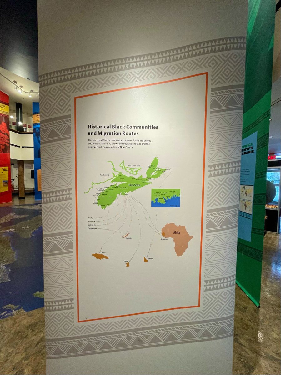 The text on this Black Cultural Centre interpretive panel reads “The historical Black communities of Nova Scotia are unique and vibrant. This map shows the migration routes and the original Black communities of Nova Scotia.” 
#AHM2023 #BHM2023 #africanheritagemonth