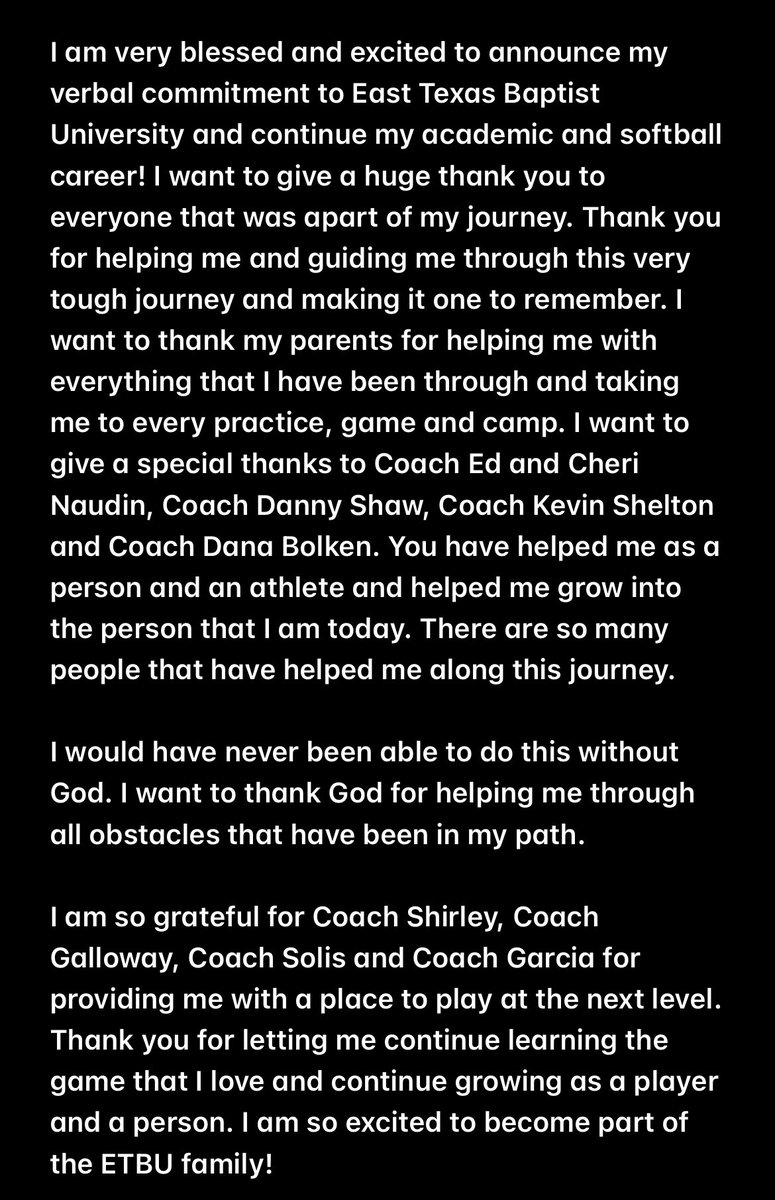 Natalie (@natalie_ann4) on Twitter photo I am so thankful for this opportunity! #Committed <a href="/ETBU_Softball/">ETBU Softball</a> <a href="/JanaeShirley/">Janae Shirley</a> <a href="/TexasGlory/">Texas Glory</a> <a href="/CSA_Athletes/">Collegiate Sports Advocate (CSA)</a> I am so thankful for this opportunity! #Committed <a href="/ETBU_Softball/">ETBU Softball</a> <a href="/JanaeShirley/">Janae Shirley</a> <a href="/TexasGlory/">Texas Glory</a> <a href="/CSA_Athletes/">Collegiate Sports Advocate (CSA)</a>