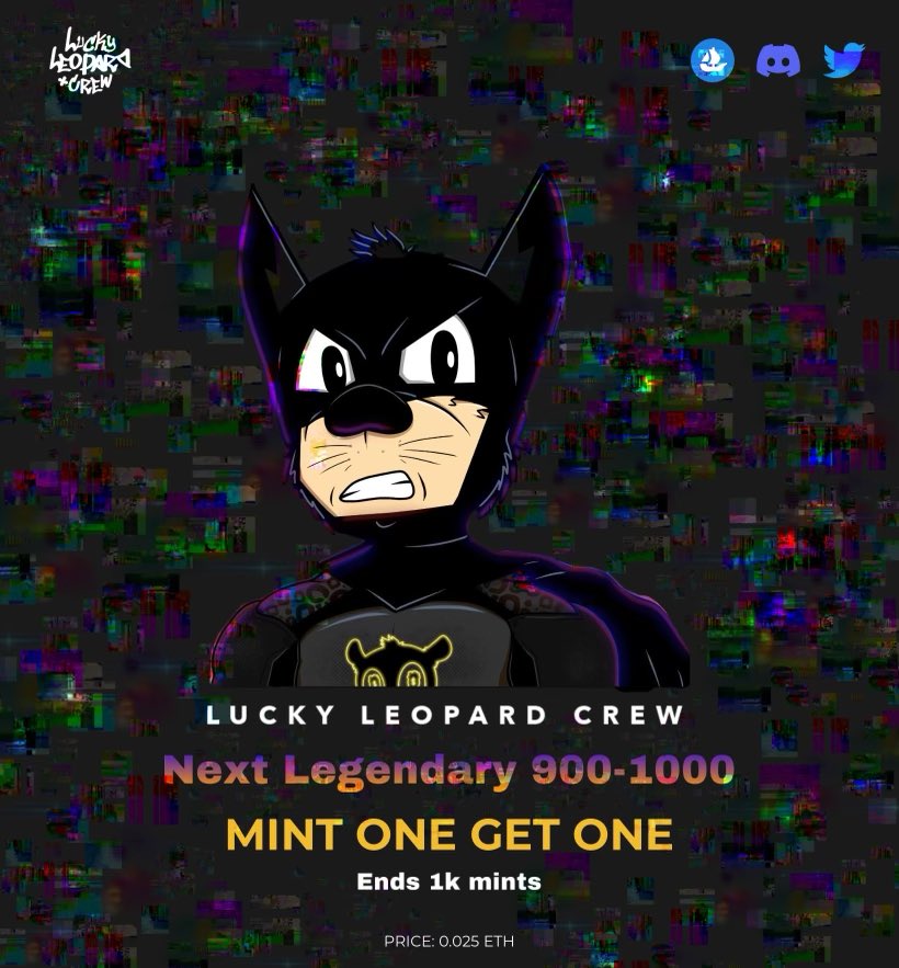 Gm from The Lucky Leopards!

🚨Legendary Batman showing up in mints 900-1000!🚨

BOGO active till we hit 1k mints 👀

Once we hit 1k mints there will be a 0.25eth giveaway!! #LLC #MintingNow #Mission22 #FisherHouse #StJudes @LeopardCrew 🍀🐆💪🏼