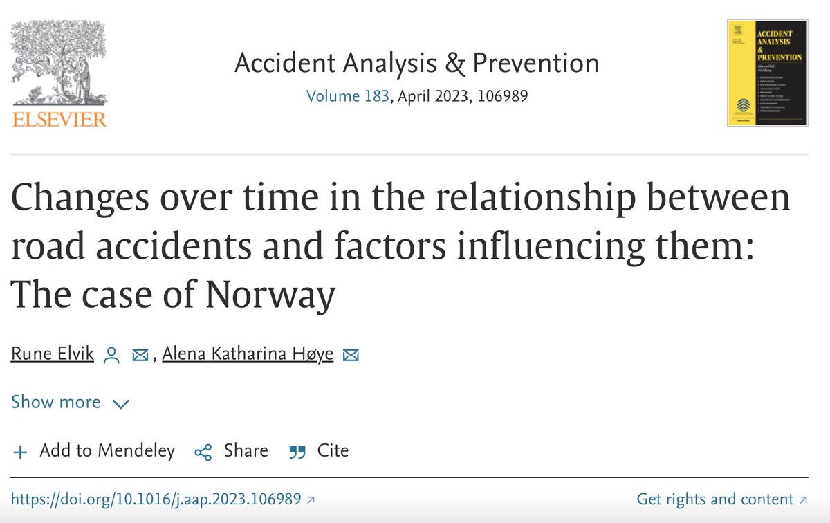 DavidZipper's tweet photo. New study of Norway makes an important point about road safety:

"Traffic volume has consistently had the strongest association with the number of accidents."

Implication: Less driving (i.e., better transit service, denser cities, etc) ➡️ Fewer crashes

https://t.co/JASNavIuro https://t.co/fd1kWJLpUp