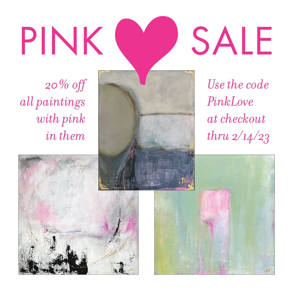 Hot pink. Baby pink. Barely pink. Any amount of pink in any painting. All qualify for a 20% discount—today through midnight on February 14. Use the code PINKLOVE at checkout. 

#art #pink #sale #BeautyWillSaveTheWorld