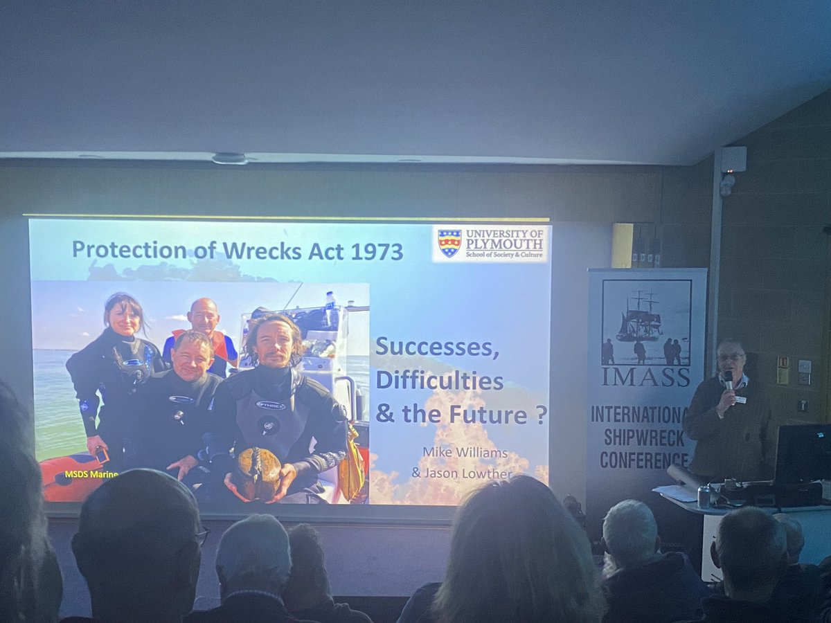 PWAssoc's tweet photo. Great talk from our Chair, Mike Williams, and Jason Lowther on the Protection of Wrecks Act. 50 years of the act has had challenges but also many successes! https://t.co/Vtorghfxet