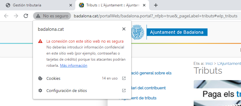 MiguelTablado's tweet photo. @AjBadalona por si no lo saben, su sitio web no está protegido y su identidad podría ser suplantada. No es recomendable usar su portal en estas condiciones.
@Totbadalona @bdncom https://t.co/MV4t0mawB6