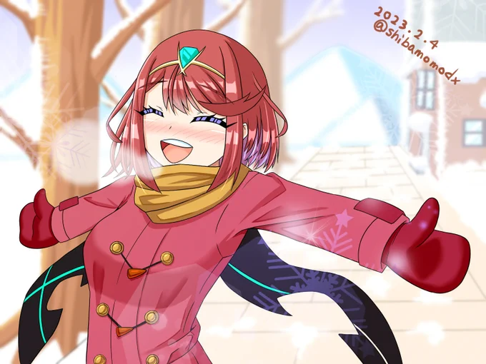 冬のホムラちゃん「レックス!雪が降りましたよ!」#ゼノブレイド2 #ホムラ#XenobladeChronicles2 #Pyra 