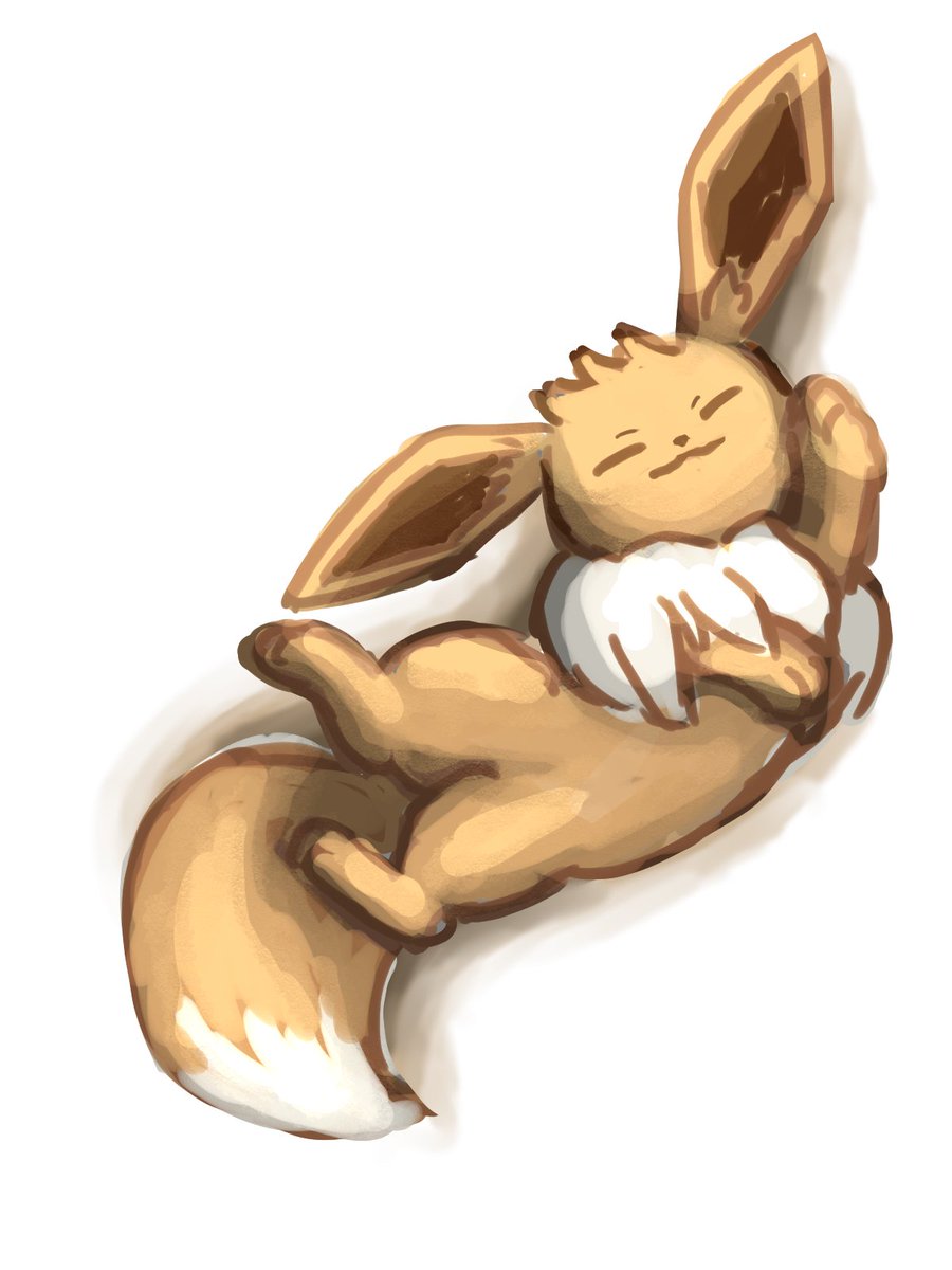 eevee no humans pokemon (creature) closed eyes lying white background :3 full body  illustration images