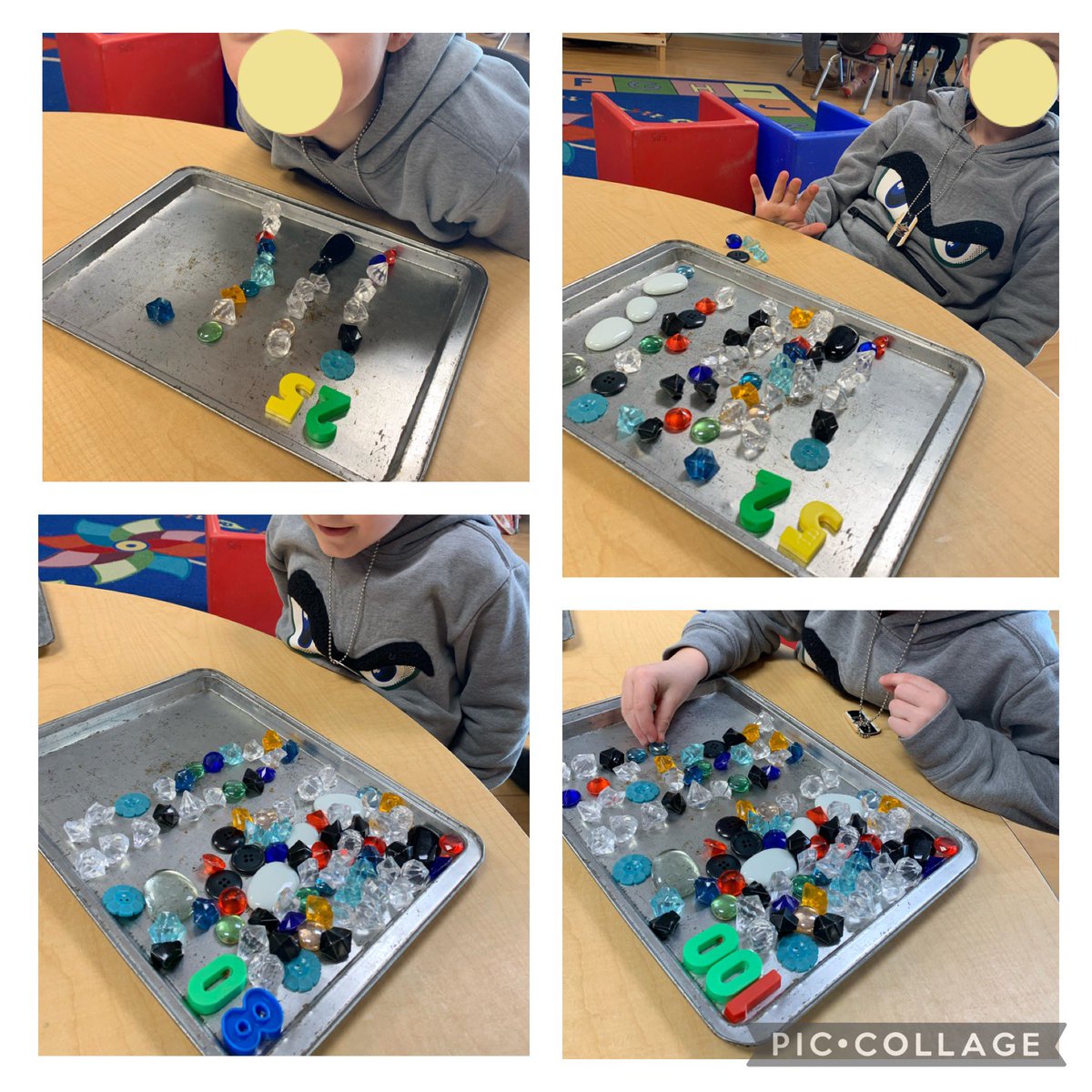 Student B in KMB <a href="/StirlingPS/">Stirling PS</a> was working on representing numbers using loose parts.  He represented 25, 52,80 and 100!  Great job by our SK students who loves numeracy activities #kindergarten #challenge #numeracy #representingnumbers