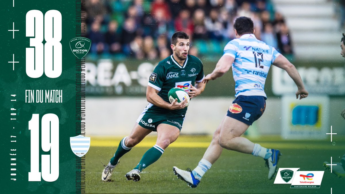 🖐️ 𝐕𝐢𝐜𝐭𝐨𝐢𝐫𝐞 𝐚̀ 𝟓 𝐩𝐨𝐢𝐧𝐭𝐬 ! Quel match de nos Béarnais qui ont livré 80 minutes de haut vol pour s’imposer avec le bonus contre le Racing 92 ! 
 
🙏 Merci à tous ceux qui ont continué de croire en nous !
#SPR92 #TOP14 #HonhaSection