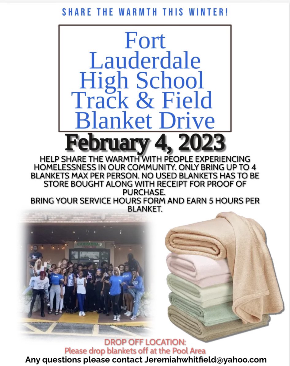 flyinglstf's tweet photo. When the word gets out about our blanket drive and this sweet lady in need walked up #blessings #Whitness #Greatness #Ftlauderdale #trackandfield #FlyingLs @FlyingLsAthlete @PrincipalFLhigh @FlhsOfficial @flyinglstf https://t.co/J4EGxWCW4T