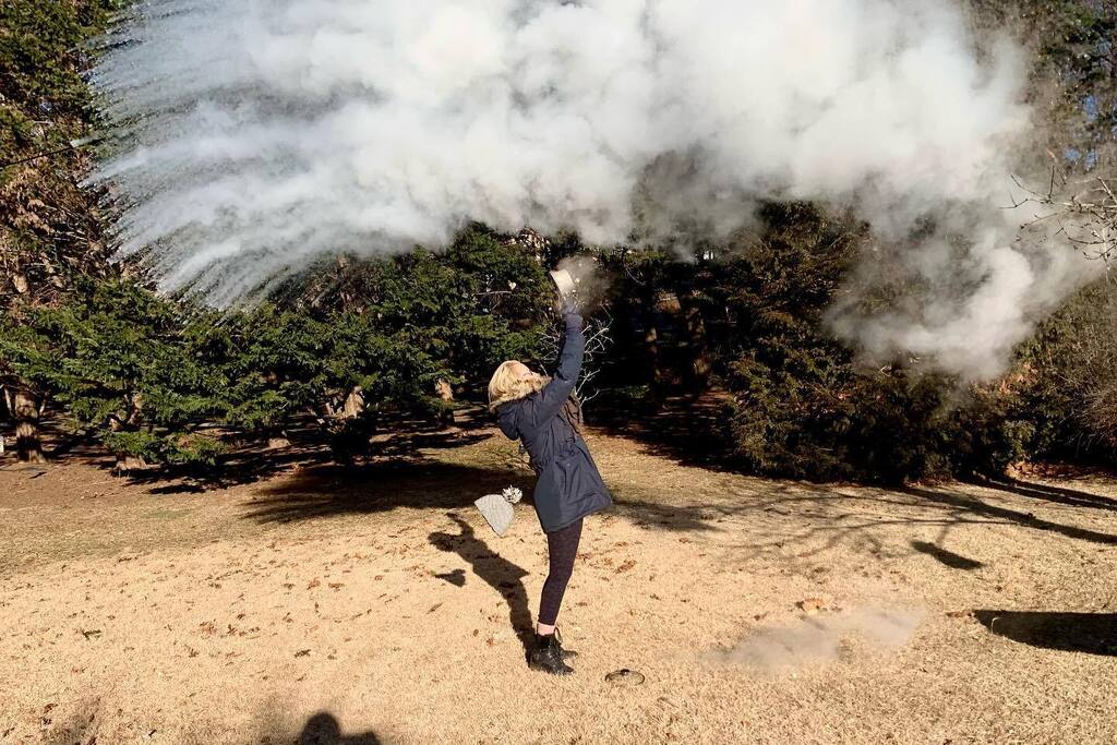 Who says you can’t have fun when it’s -7° outside? Farley Sullivan throws a pot of boiling water into the air to create a cloud of frozen mist in Milton during a cold snap in the New England area. instagr.am/p/CoPlfq9u0xa/