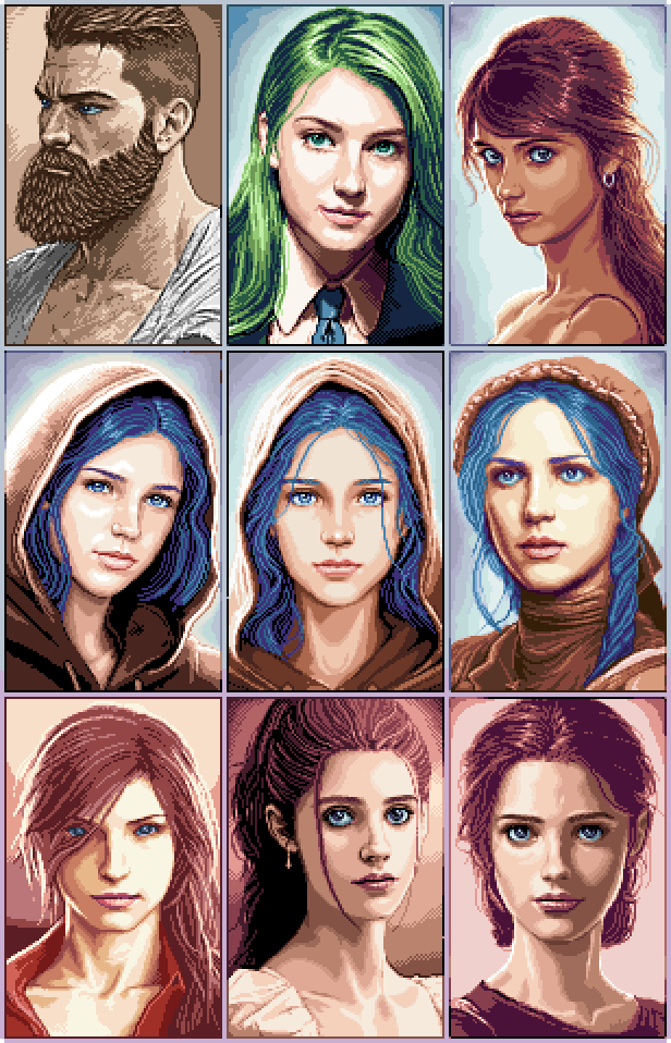 TheRujiK's tweet photo. Pixel portraits of some women. And Bob. #pixelart #ドット絵 https://t.co/ebTuKq8iw9