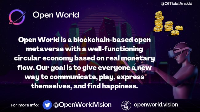markmiraclee48's tweet photo. The @OpenWorldVision metaverse is a blockchain-based open metaverse with a well-functioning circular economy based on real monetary flow &amp; a mission to provide a new method for people to interact, play, express themselves, &amp; discover joy.

#Metaverse #DeFi #NFT #blockchain $OPEN https://t.co/vaWnPuujMI