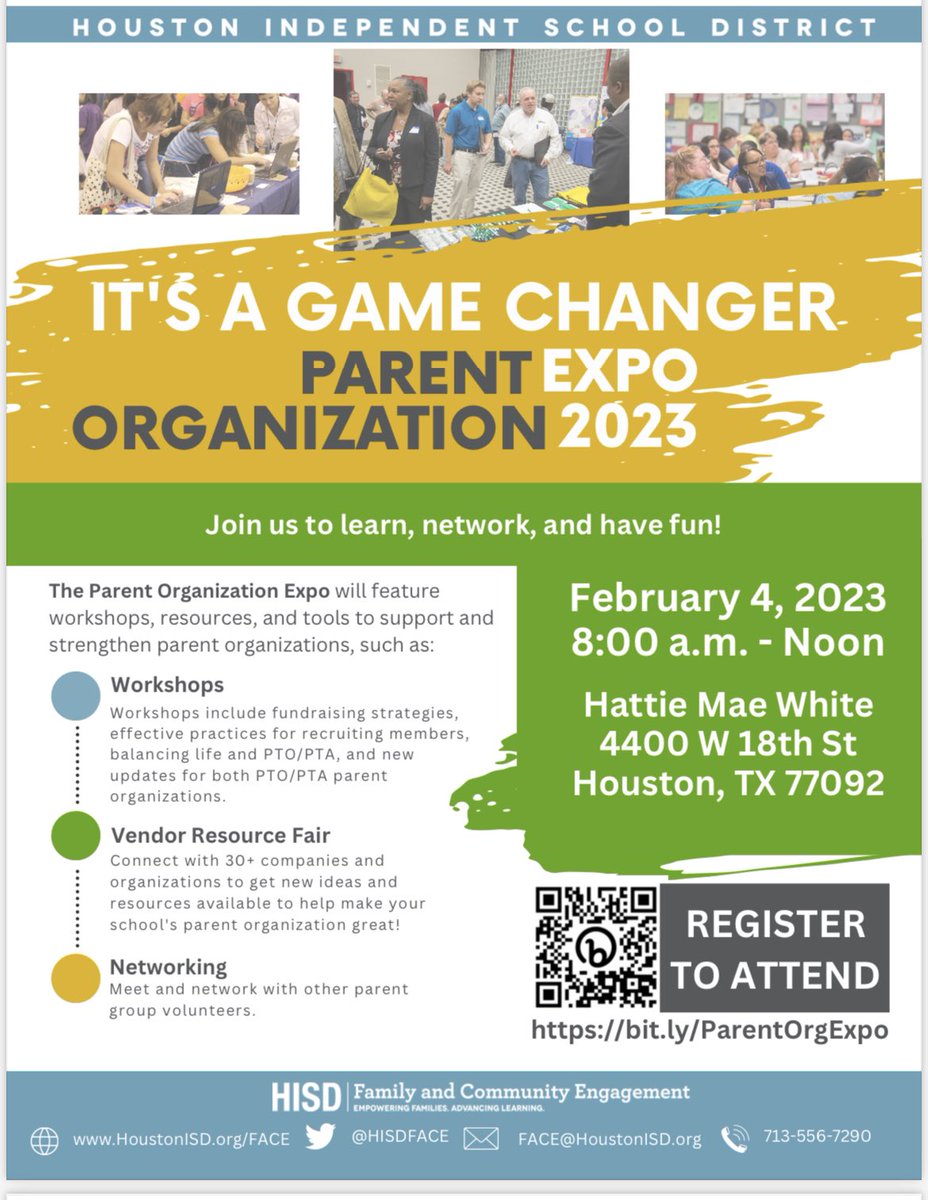 PTO President Green and Vice President Dise are in attendance at the HISD Parent Organization Expo 2023 this morning to learn, network, and have fun! We can’t wait to see what they bring back and implement on campus. 🏎️💨🏁@HISDFACE <a href="/tudon_martinez/">Tudon Martinez</a>