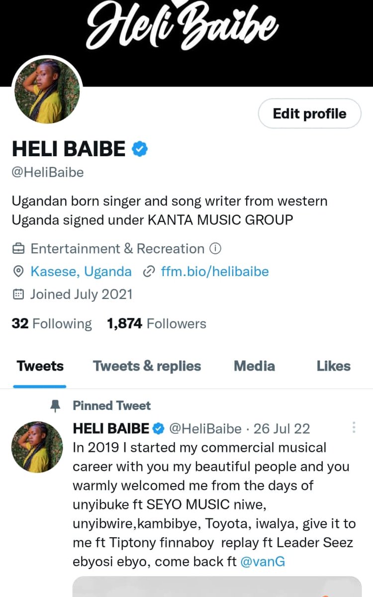 Mwesigy75537994's tweet photo. Another step taken: 📸 @HeliBaibe  now verified on @Twitter
Congratulations Heli Baibe fans all over the world 🌍

#Makemefamous. https://t.co/7qVlfKd0oI