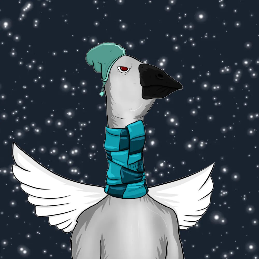 Shimmering in the light, a silver goose with grace,
Wings outspread, a regal pace,
Glistening feathers shining bright,
In the night, a stunning sight.

This #SeriousGoose is not one to speak,
But his presence commands attention,
An #SuiNFT with style and noble intention!
