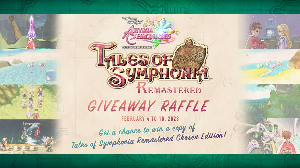 AbyssalC's tweet photo. Abyssal Chronicles' Tales of Symphonia Remastered Giveaway Raffle is now live! Get a chance to win a copy of the Tales of Symphonia Remastered Chosen Edition! Join here: https://t.co/WMbF0MJZqC
#TOSR #TalesofSymphonia https://t.co/qjwrjeavCw