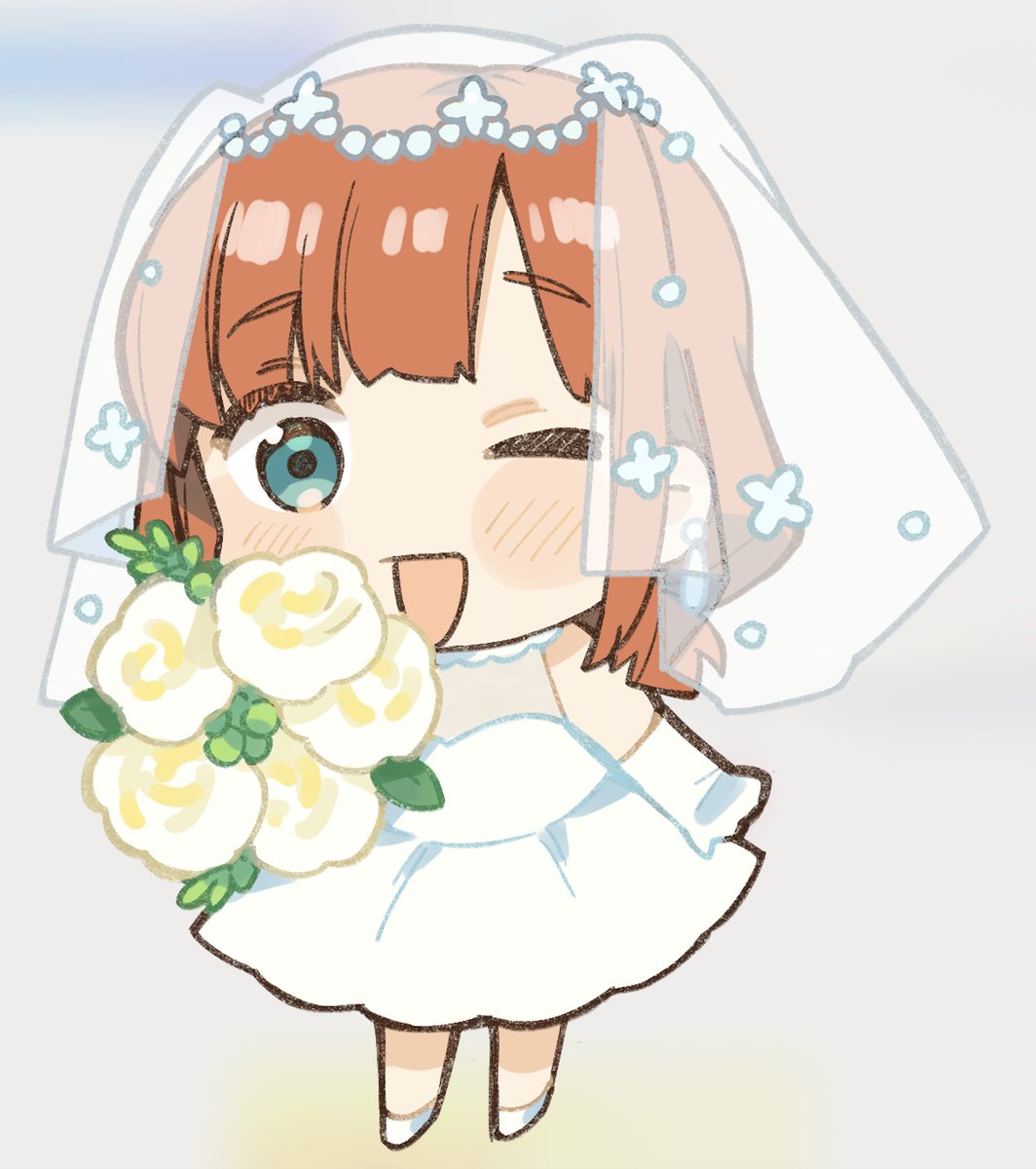 1girl veil dress one eye closed bridal veil chibi solo  illustration images