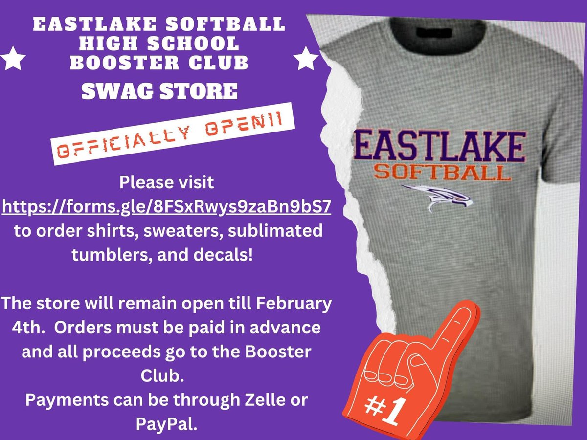 rena8123's tweet image. Let’s go Falcons! 💜🥎🧡

LAST DAY TO PLACE YOUR ORDERS! Link below👇🏼 

Get your swag on!
docs.google.com/forms/d/e/1FAI…

@EHSSballbooster 
@EastlakeSoftba1