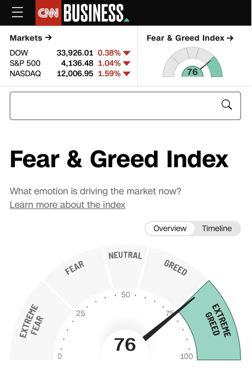 أحد المؤشرات اللي من الجيد الاطلاع عليها هو مؤشر الخوف و الطمع من CNNMoney

Fear & Greed Index

و يقوم المؤشر كما يتبين من الاسم بقياس الخوف و الطمع بعد النظر لـ7 عوامل مختلفة بتكلم عنها

طبعا يجب التنويه أنها ليست أداة دقيقة لضبط توقيت السوق و لا يجب استخدامها لذلك الغرض

🧵