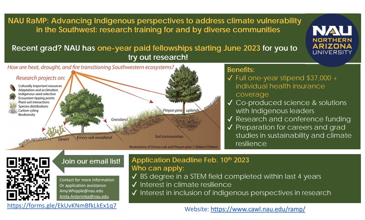 ITEP_CC's tweet image. RECENT GRAD? 

Northern Arizona University’s RaMP program is recruiting recent college graduates for a one year paid research internship program ($37K plus health insurance). 
Applications are due February 10th for a July start date!!!

Check out flier/description for more info!