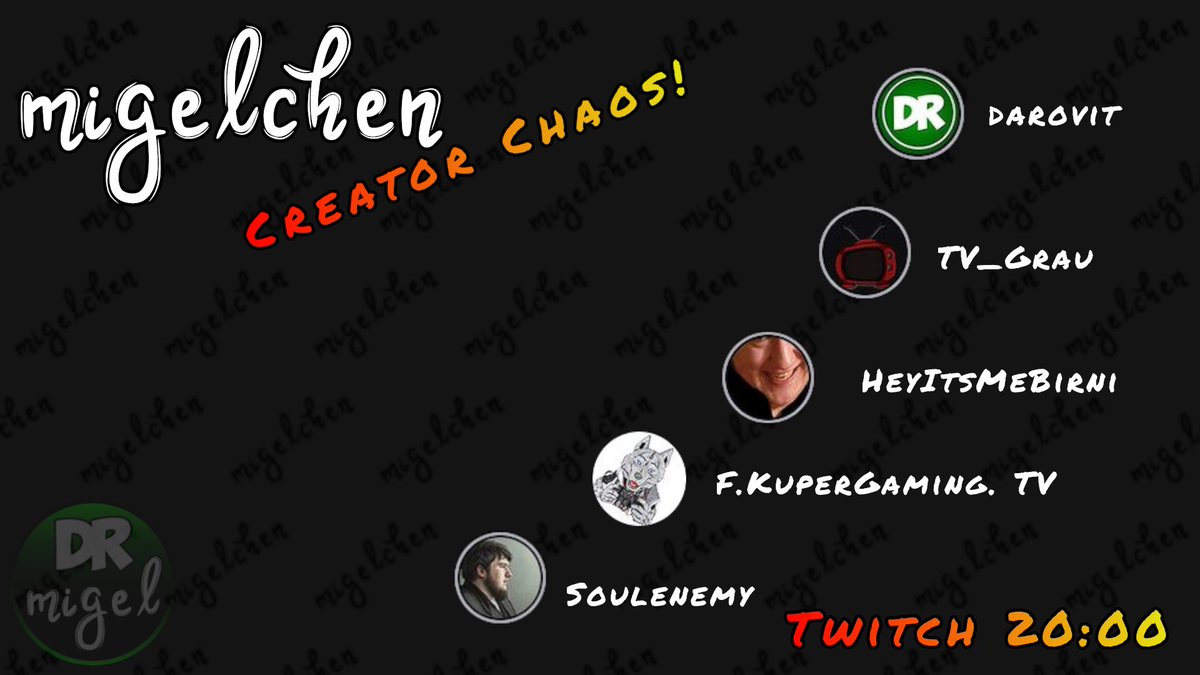 migelchen's tweet photo. Heute 20 Uhr! Unser Discord Creator-Stream mit Pummelparty, Cocktails und co. 🥳
Mit dabei @DarovitR, HeyitsmeBirni, TV_Grau, @kupergaming und Soulenemy. Party on! 🍻
Twitch:
https://t.co/jSl5gSY30H
#twitch #stream #creator #communitiy #Party #cocktails #pummelparty #fun https://t.co/OYDxRVsZx3