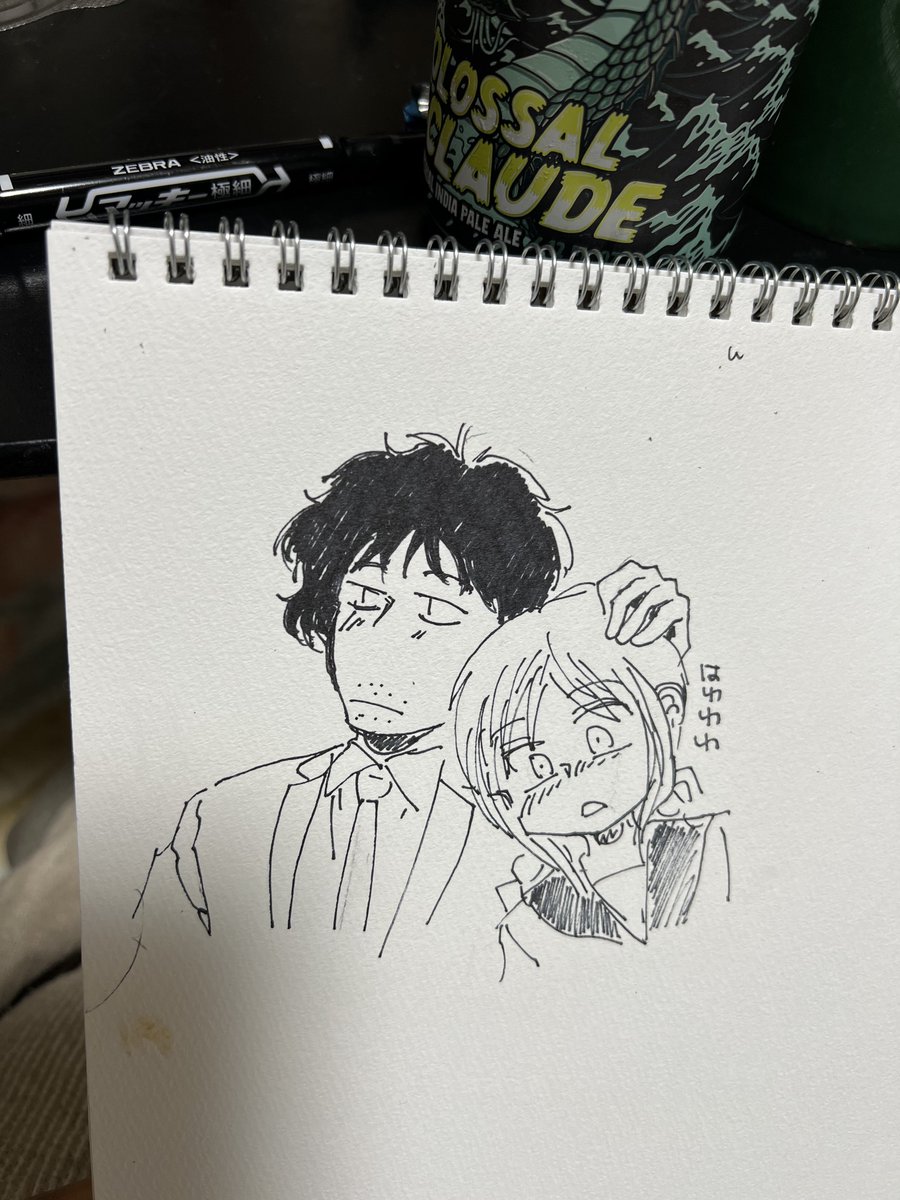 今ビールと落書き
三つ編み娘とヒゲ男
大分久しぶりに描いた 