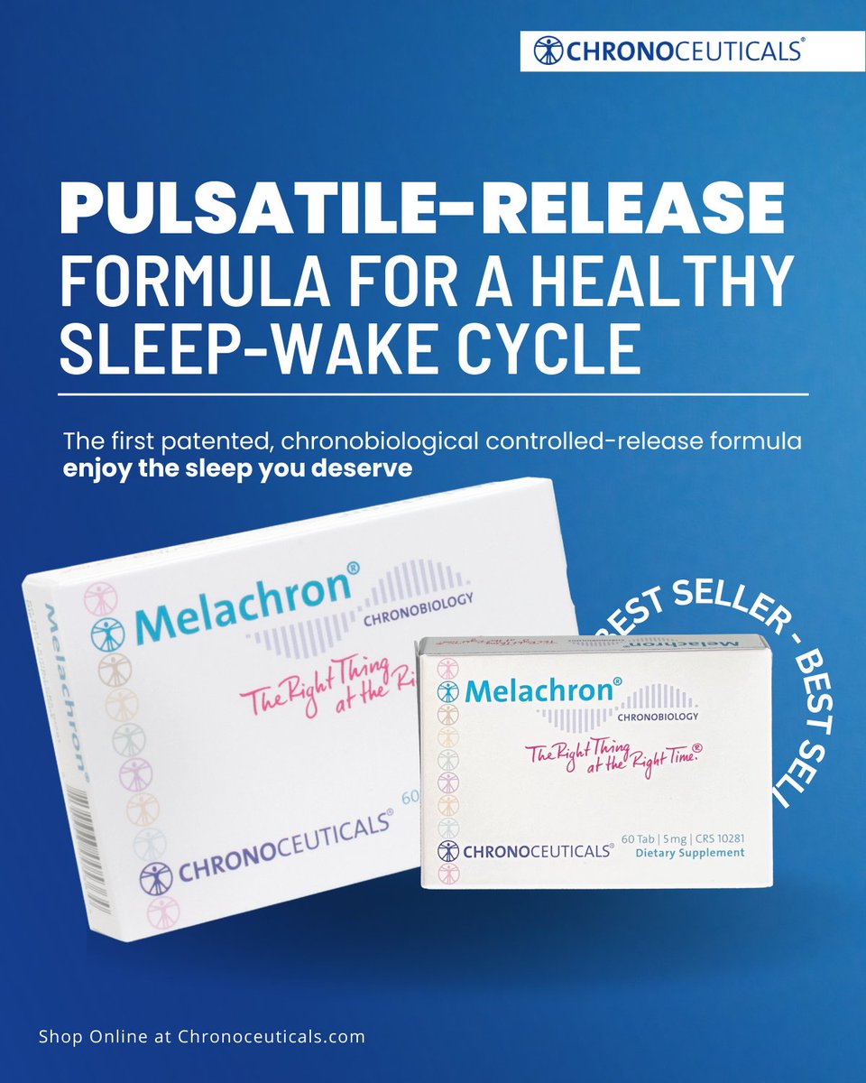 #Melachron® is the original #chronobiology-based melatonin formula that helps you ease into a restful #sleep and stay asleep naturally, without harmful side effects. 

Non-addictive 
Non-habit forming
No harmful side effects

chronoceuticals.com/shop/melachron…