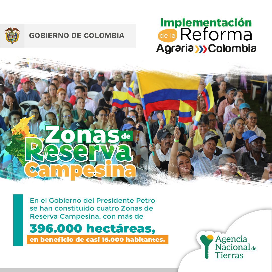 SENAComunica's tweet photo. En un hito histórico para los campesinos de Colombia en materia de reconocimiento de derechos por parte del Gobierno Nacional, en este Gobierno se han aprobado cuatro Zonas de Reserva Campesina
#SumaPazTotal https://t.co/HFOb0LDfw0