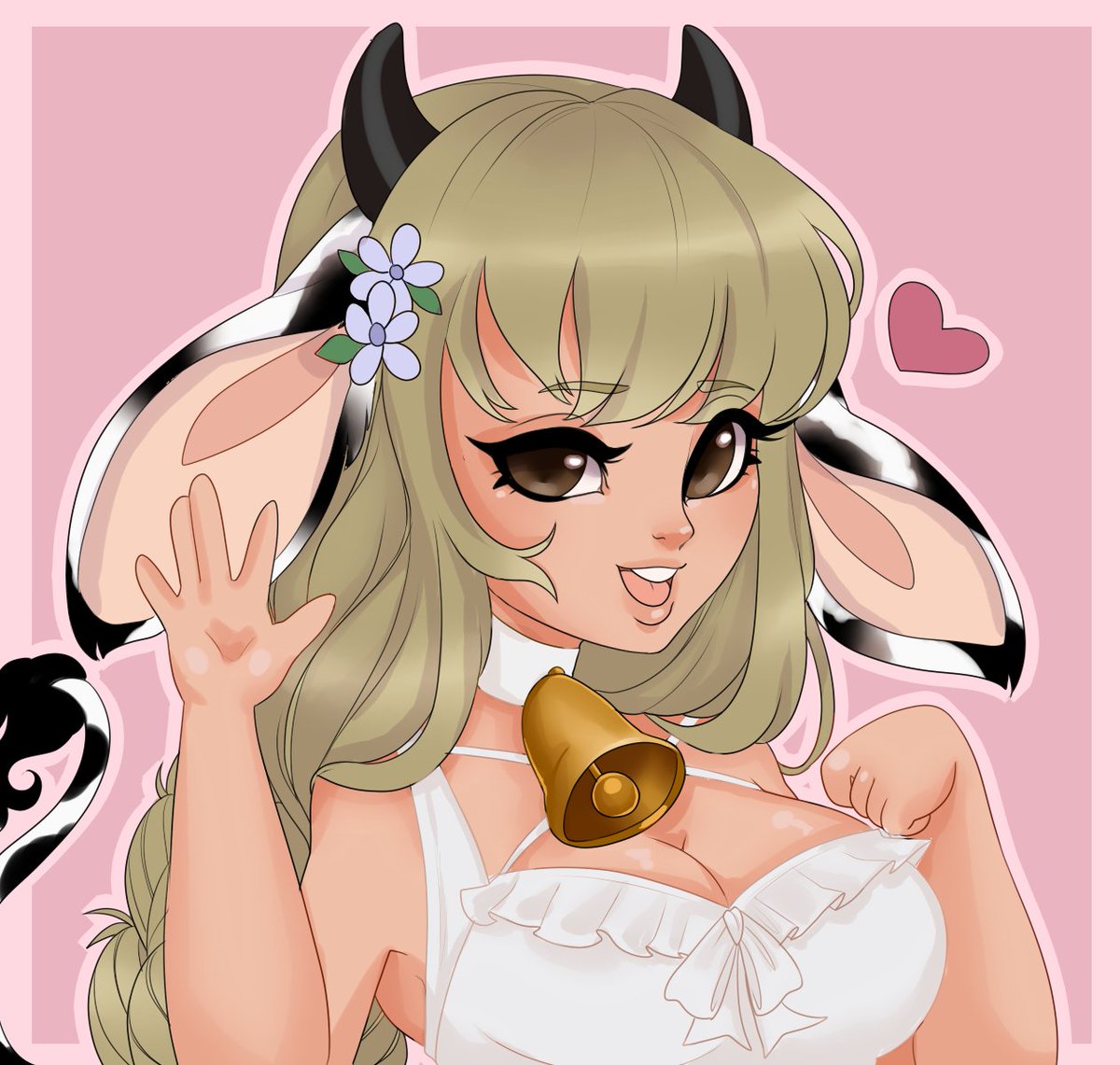 MollyMooLive's tweet photo. @yoshiiteru @alexalap My PNG is still being finished 😭 But here's a preview! I'm just your local barnyard cow girl! https://t.co/6dFccBurTt