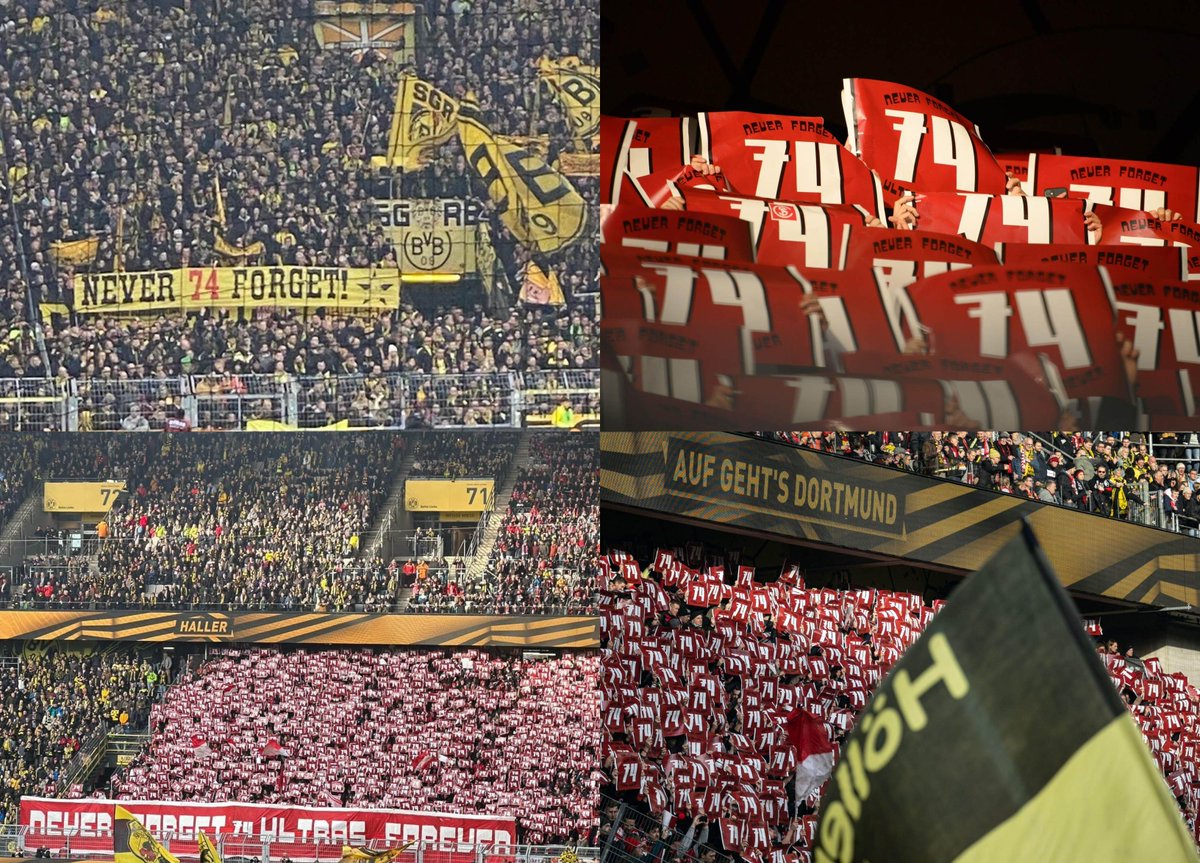 FilGoal's tweet photo. من مباراة بوروسيا دورتموند وفرايبورج في الدوري الألماني 🔴🟡🇩🇪

جماهير الفريقين يخلدان ذكرى شهداء الأهلي. 🔴🦅🙏 https://t.co/gfrQLruEPE