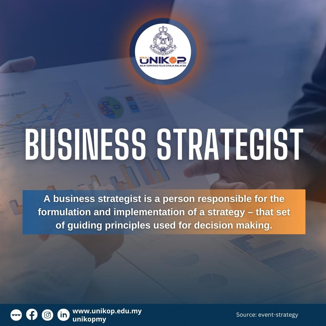 BUSINESS STRATEGIST

Business strategists help identify new opportunities for their organization and then develop the goals, objectives, strategies, and tactics (plans) required to achieve them.

unikop.edu.my/business-strat…

#businessStrategist
#businessCourse
#UNIKOP
#UNIKOPMY