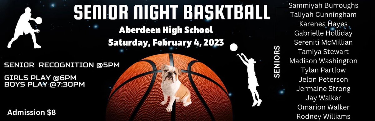 AberdeenHoops's tweet photo. ➖GAME DAY ➖

🆚 West Point 
📍 Aberdome 
⌚️ 
Senior Night presentation 5PM
Varsity Girls 6:00pm
Varsity Boys 7:30pm

#TheBullDogWay🐶🖤💙 https://t.co/8Ue1z80pNi