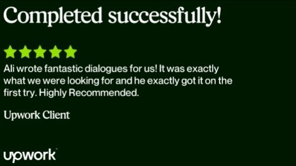 hammadaliwrites's tweet photo. Another satisfied Client on @Upwork! It's turning into a blessing in disguise while your Fiverr account is down.

 #storywriting  #fantasy #scifi #ThembaMyInkedWorld #YetToComeInCinema #quackityspace #breakingnews #fyp #ولادت_مولاعلیؑ https://t.co/iyjwslepDr