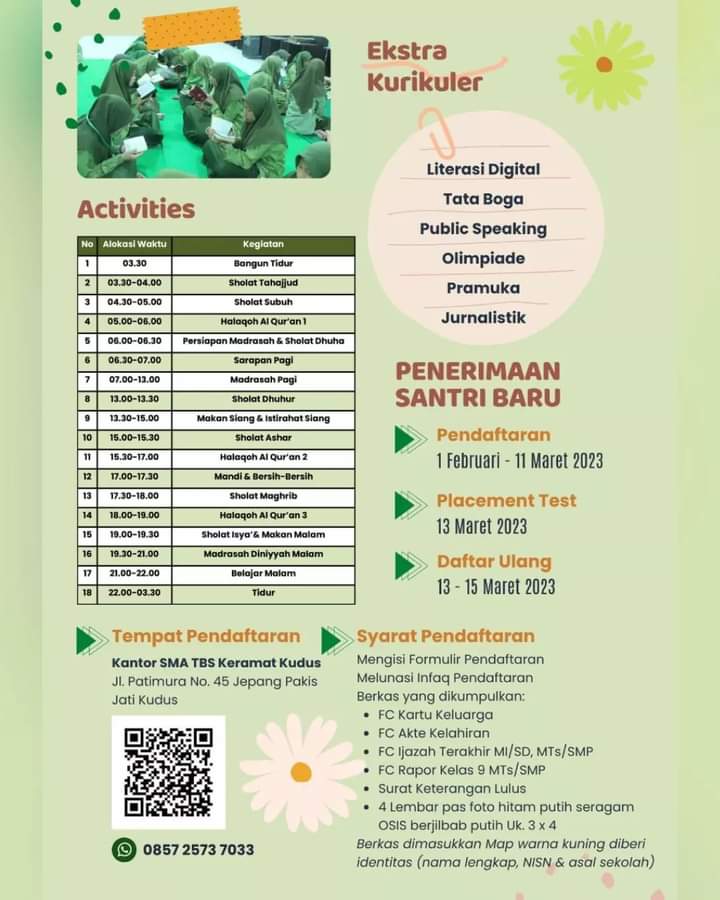 Sh0lihuddin's tweet photo. Ppdb SMA TBS KERAMAT KUDUS
Sekolah Pesantren Khusus Putri
menerima peserta didik baru tahun pelajaran 2023/2024
Pendaftaran Online melalui link
https://t.co/VUOIY1IQ9y
#ppdb #ppdb2023 #smatbsk #sekolahpesantren https://t.co/Kxc9qu0yPh