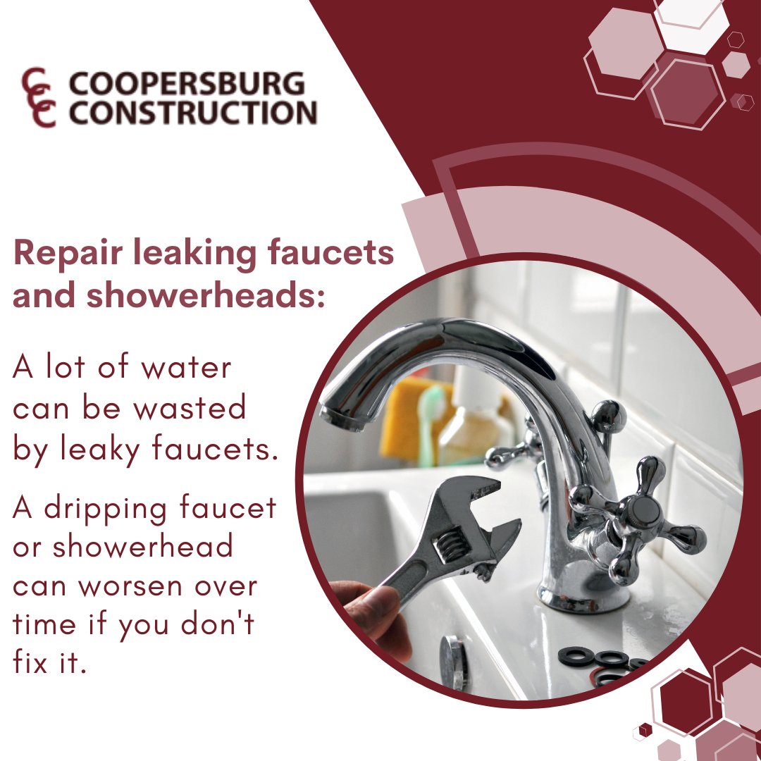 #PlumbingTip - Repair leaking faucets and showerheads:
A lot of water can be wasted by leaky faucets. A dripping faucet or showerhead can worsen over time if you don't fix it.

#TeamCoopersburg #CoopersburgConstruction #leakyfaucet #faucetrepair #showerhead #plumbingrepair