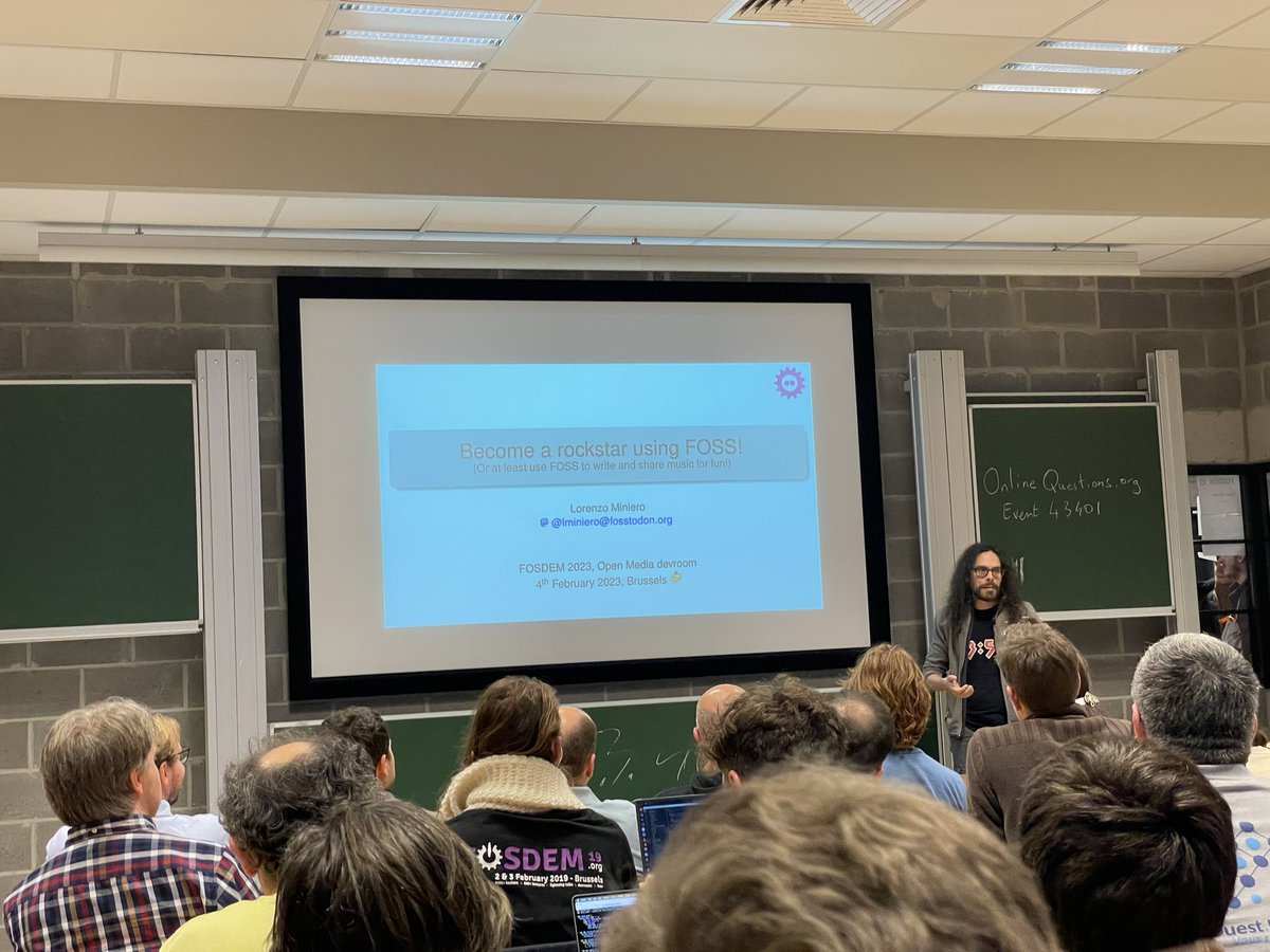 saghul's tweet image. Lorenzo The Rockstar @elminiero 🤘 on making music with FOSS! #fosdem23