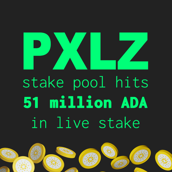 pxlzNFT's tweet photo. ICYMI - the PXLZ stake pool got a massive delegation  this week (almost $20M) and reached 51M+ $ADA in live stak!

This puts us on the map as the #38 best staking pool on the #Cardano blockchain!🤯

Head over to https://t.co/eTdYq5Jfvc and start earning 4.5%+ ROA on your $ADA! https://t.co/CUQdGn4zj6