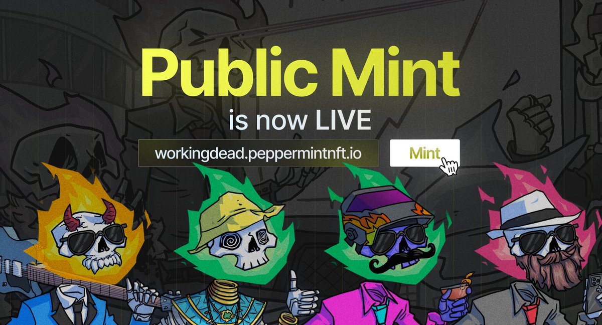 workingdeadnft's tweet photo. Public sale mint will be live in 20 minutes! 💀

843 are remaining... Be quick ⚡️ 

[like and retweet for a chance to win a TWD NFT] https://t.co/8XLY6WDcZU
