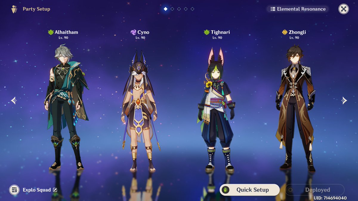 This team doesn't have a shred of synergy but I missed exploring with Cynonari and there's no way I'm gonna kick Haitham and Geo Gramps out anytime soon so the 4 of them will have to learn to coexist. #GenshinImpact #cynonari #alhaitham #cyno #tighnari #zhongli
