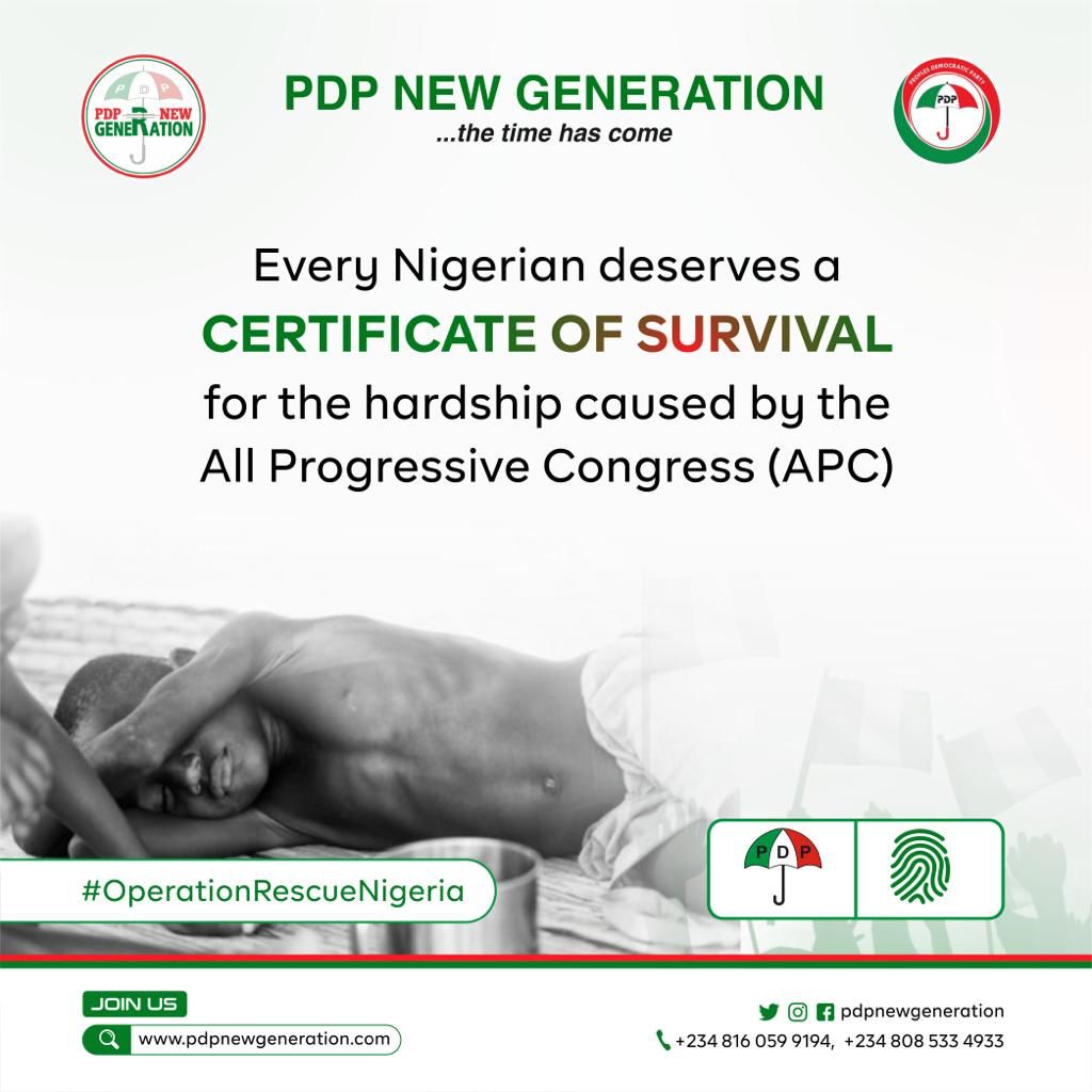 Every Nigerian deserves a CERTIFICATE OF SURVIVAL for the hardship caused by the All Progressive Congress (APC).

No Worry - ATIKU is Coming!

#AtikuOkowa
#RESETNigeria