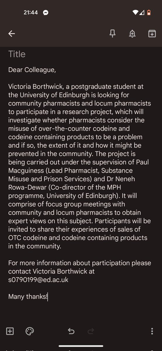 Hope this is ok to share for a friend. Her email address is s0790199@ed.ac.uk if you would like to participate.